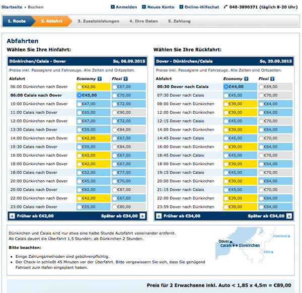 Preistabelle von DFDS Seaways