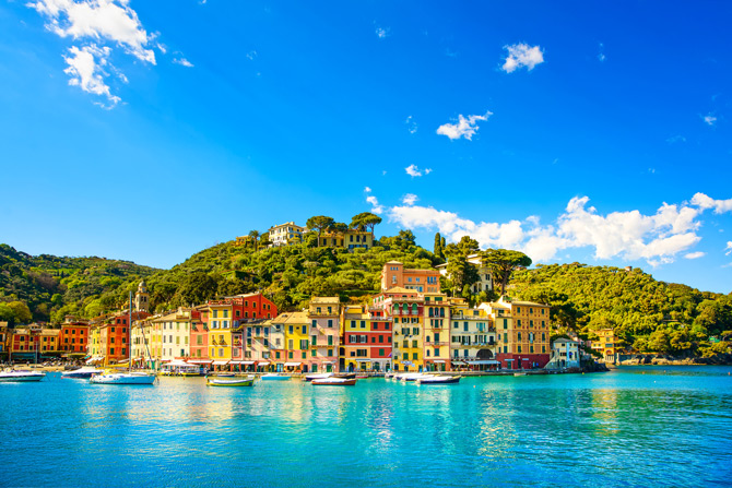 Portofino Panorama vom Boot aus